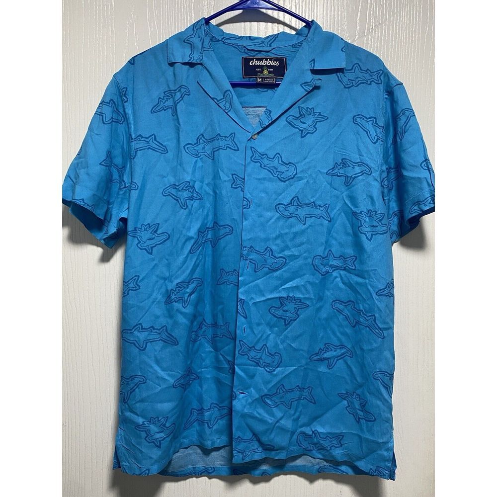 Chubbies Prey At The Bay Hammerhead Shark Button Down Shirt Blue‎ Size M
